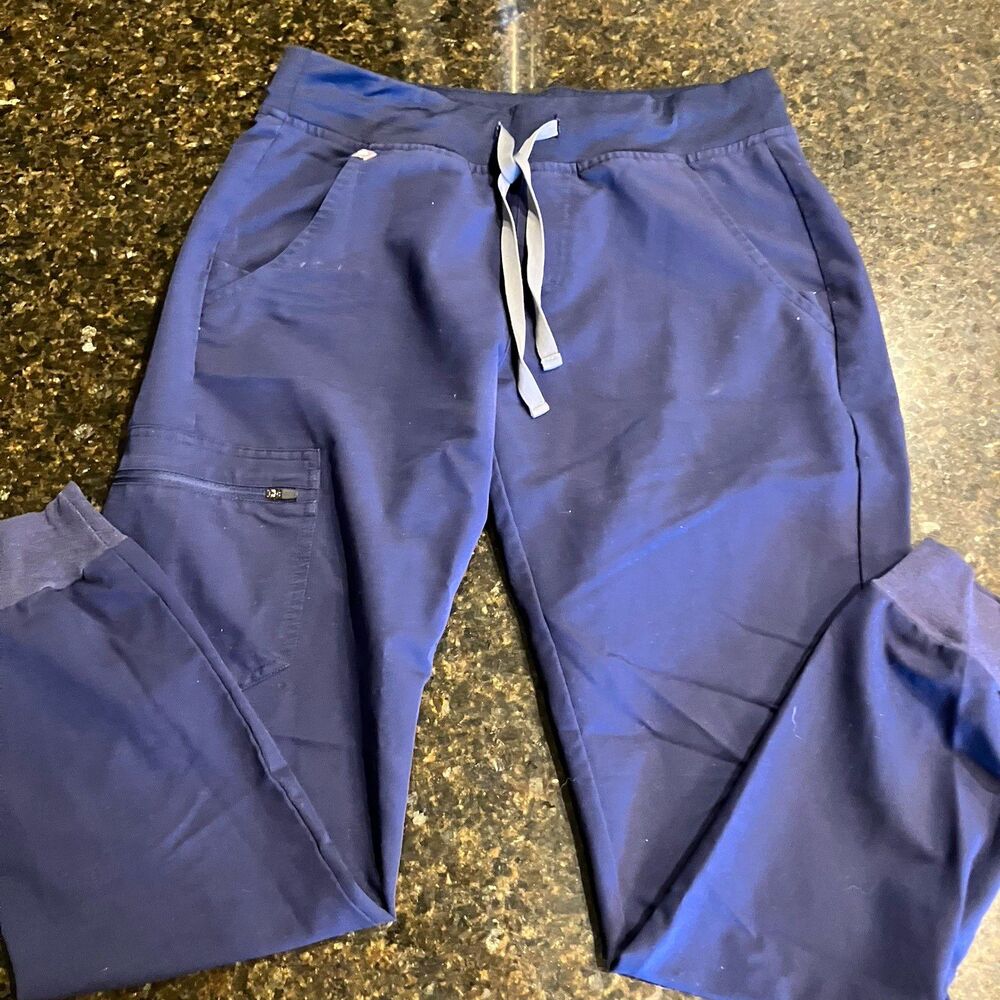 FIGS Technical Collection Scrub Pants S Blue Drawstring Solid Knit Poly Blend